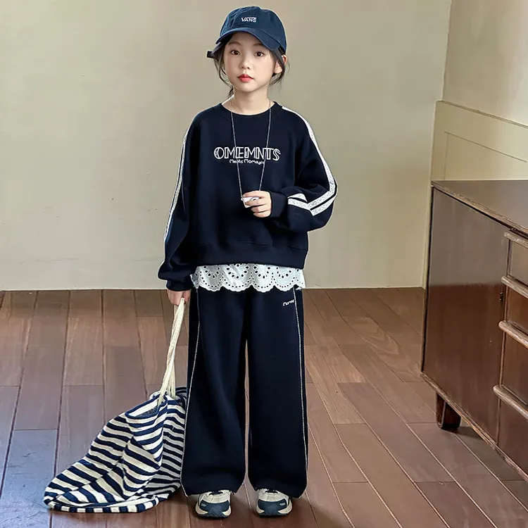 女童秋装洋气时髦套装2025新款6-12岁女孩秋装宽松休闲卫衣两件套