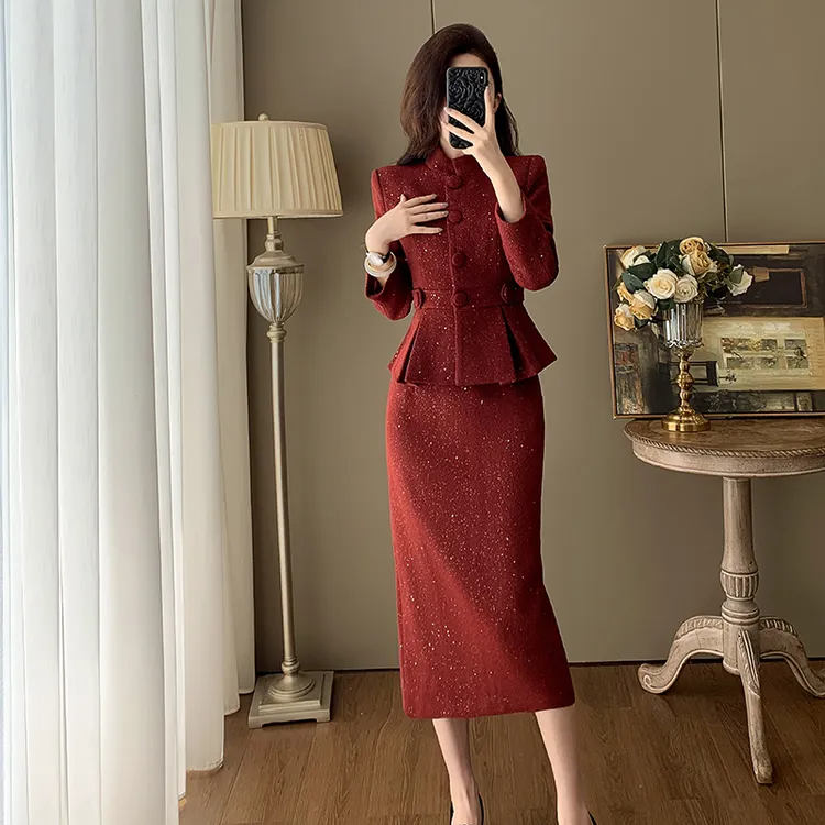 秋季时尚御姐气质女神范高端洋气小香风职业套装裙女半身裙两件套