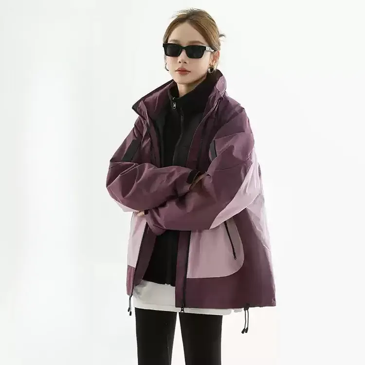 时尚撞色冲锋衣外套女春秋2025年新款秋冬季户外休闲防风夹克外套