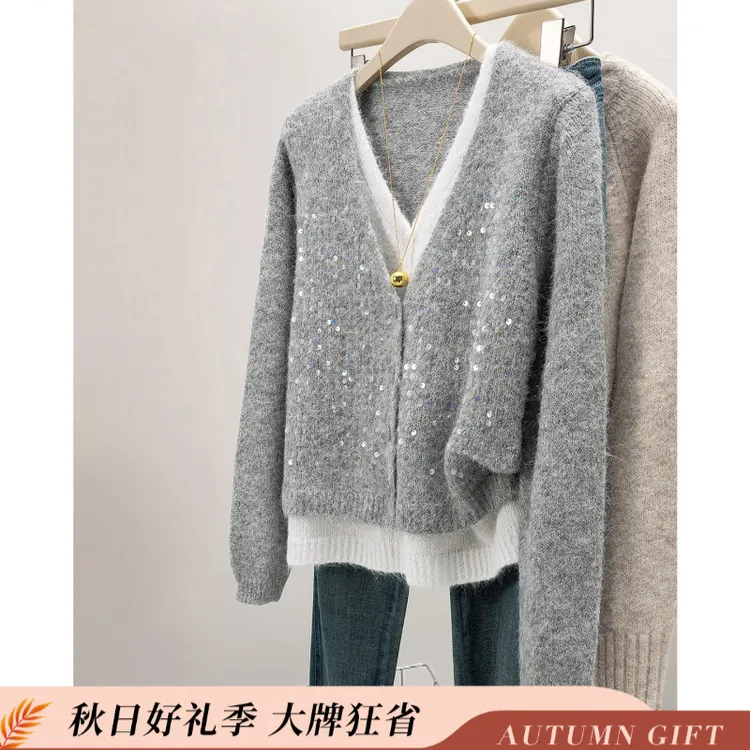 丝柏舍2025秋装新款女装设计感撞色宽松假两件针织衫S53P0103Z