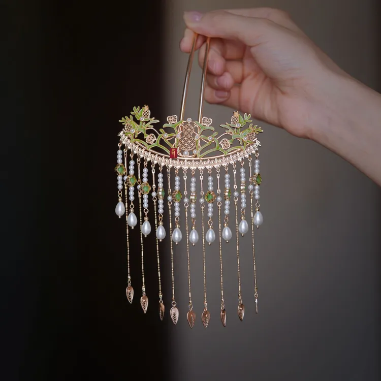 吾珥招摇系列发钗后压（绿色版）/WEFZ00157/新中式国风流苏款后压