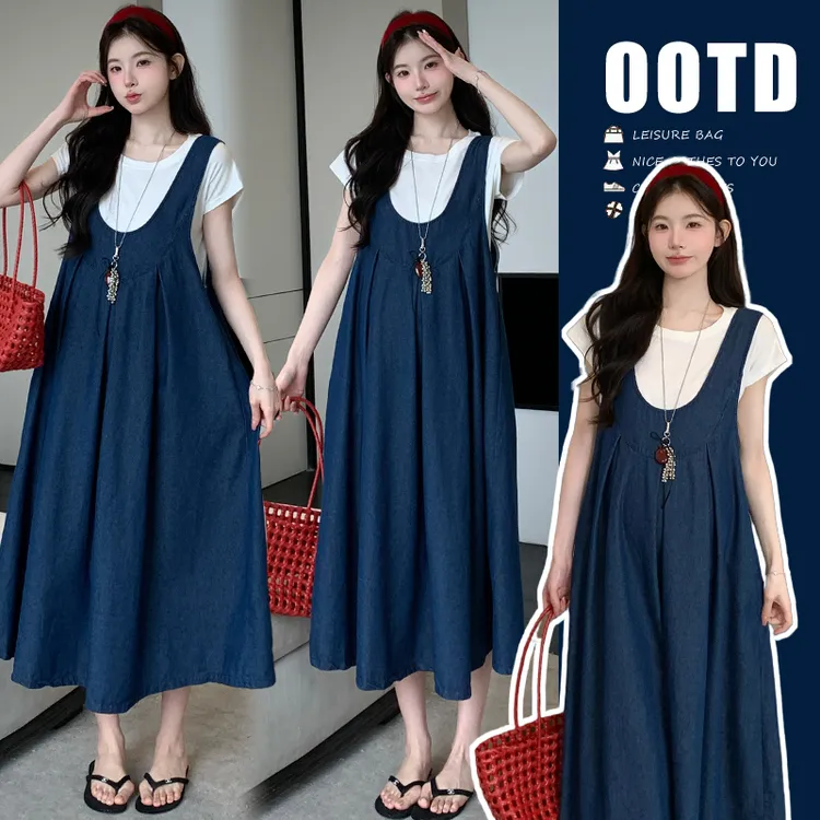 孕妇装外穿宽松时尚连衣裙2025新款气质韩版纯色上衣百搭吊带裙女