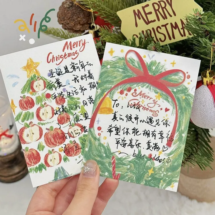 圣诞节手工DIY贺卡自制节日小卡片创意礼物祝福卡片手写留言纸板