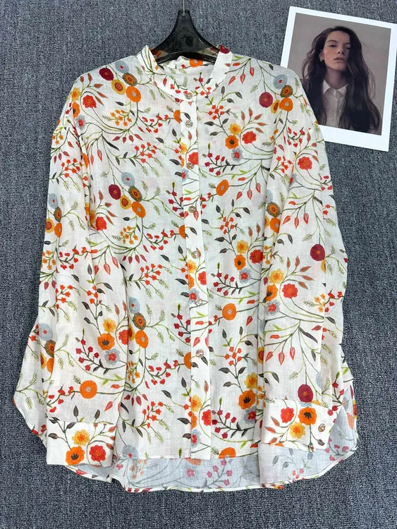 （南 油）25年春夏新款苎麻小碎花衬衫