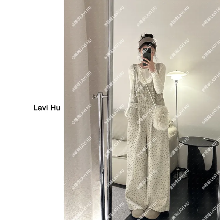 LAVI HU【碎花絮语】百搭风直筒连体背带裤LW7516