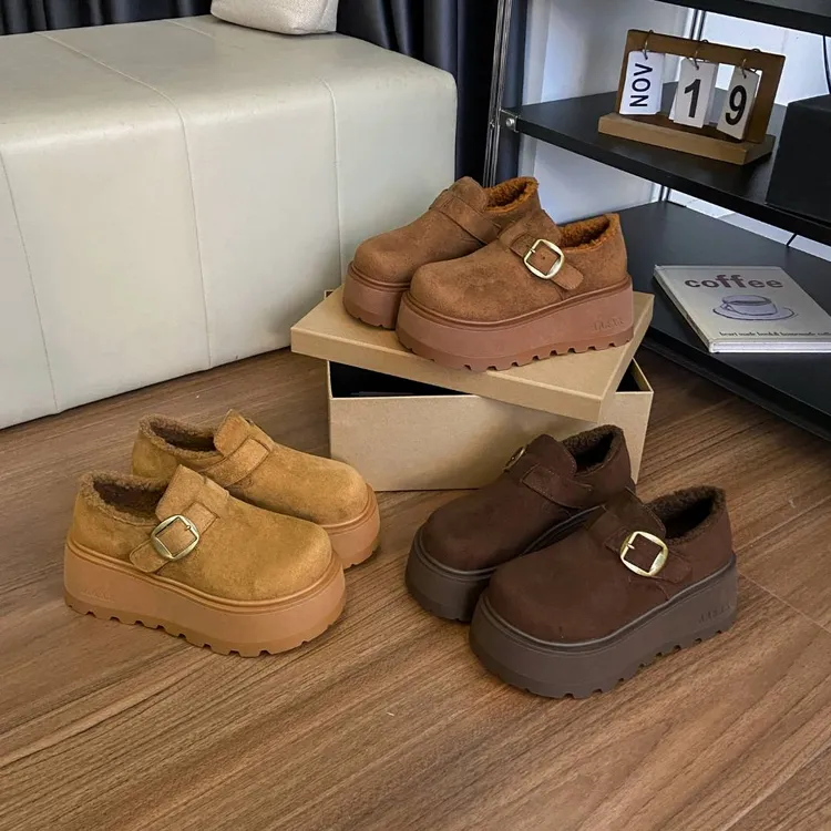 7CM厚底加棉勃肯鞋女2025冬季新款保暖女鞋一脚蹬毛毛鞋增高棉鞋