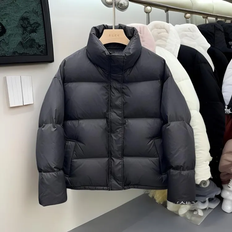 女短款95白鸭绒羽绒服2025新款立领小个子黑色加厚冬天防寒外套