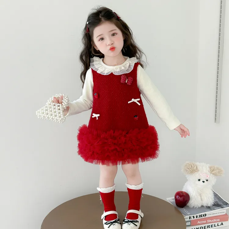 女童春秋长袖蛋糕裙套装2025新款宝宝时髦秋季礼服周岁衣服两件套
