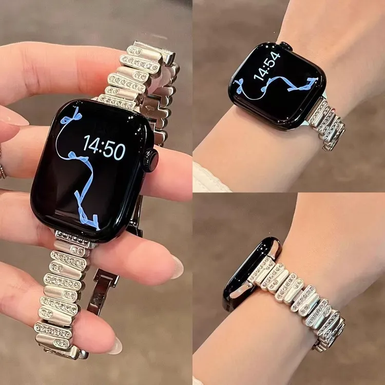 适用于苹果iWatch11手表S9新款S8/7不规则金属镶钻高级表带10