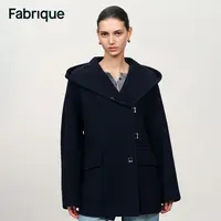 Fabrique Harper 秋冬新品午夜蓝绵羊毛学院风连帽毛呢短款大衣