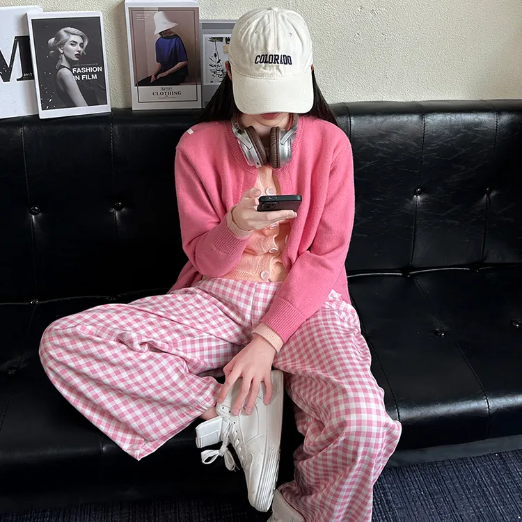 初中生秋季休闲假两件针织毛衣外套大童女孩时尚洋气百搭格子裤潮