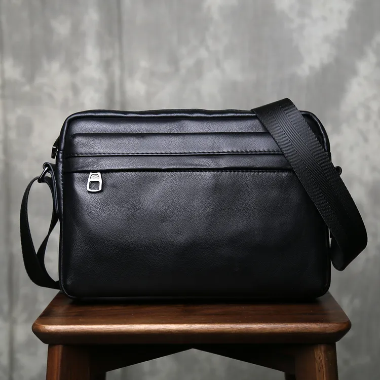 新款休闲真皮男士斜挎包横款头层牛皮简约软皮单肩包商务时尚男包