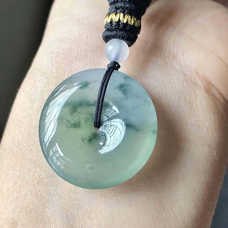 缅甸天然A货翡翠老坑冰种飘花平安扣吊坠尺寸25/5