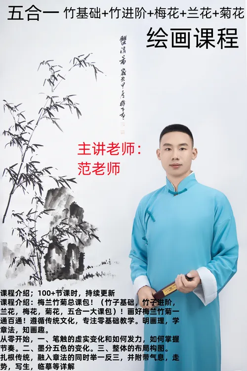 范老师 五合一 竹基础+竹进阶+梅花+兰花+菊花 绘画课程