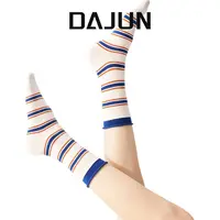 DAJUN大俊 秋冬棉质双螺口卷边撞色条纹中筒袜