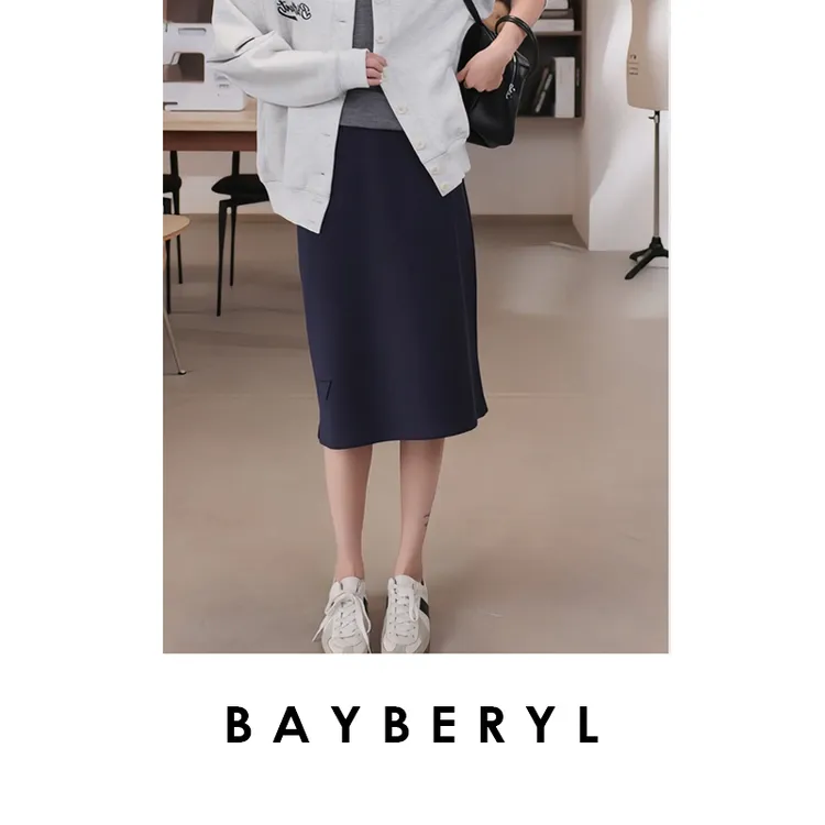 BAYBERYL老贝三角标卫裙中裙松紧腰抽绳休闲半身裙9YQ5H0923-8/10
