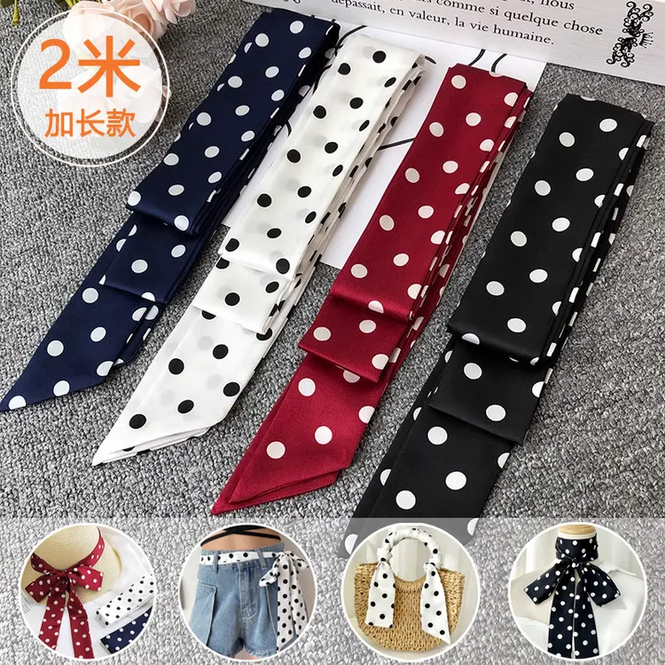 2025韩系波点丝巾系脖发带绑发女高级感领巾秋冬薄款护颈围巾长条