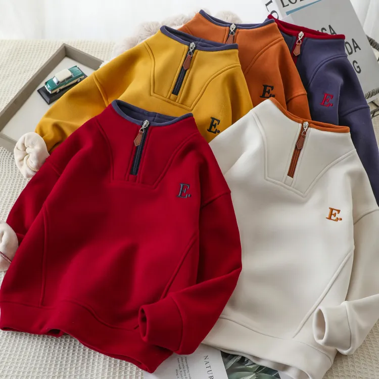 男女童立领加绒卫衣2025秋冬新款儿童洋气双面绒防风打底衫中大童