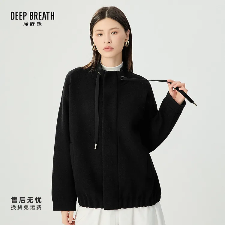 DEEP BREATH深呼吸女装新款廓形立领拉链长袖针织外套女A401334