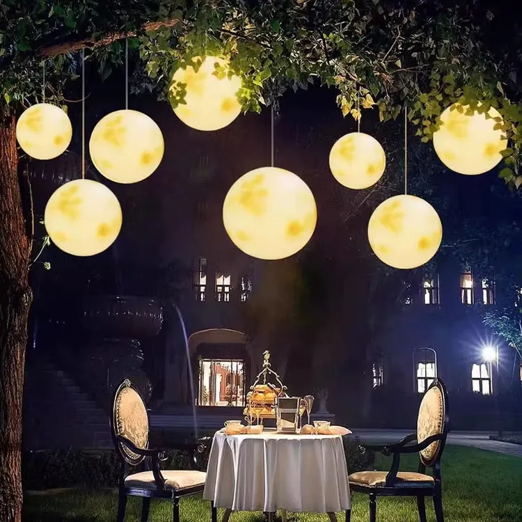 月球吊灯户外防水太阳能挂树上圆形灯景观节日氛围布置吊挂月球灯