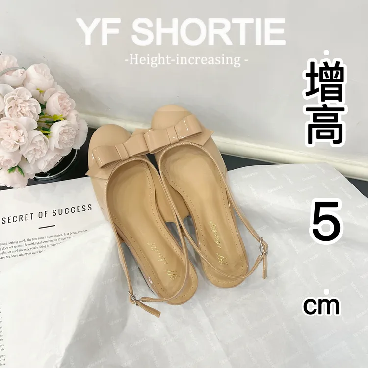小个子内增高女鞋法式漆皮蝴蝶结一字扣带包头拖鞋夏季外穿配裙子