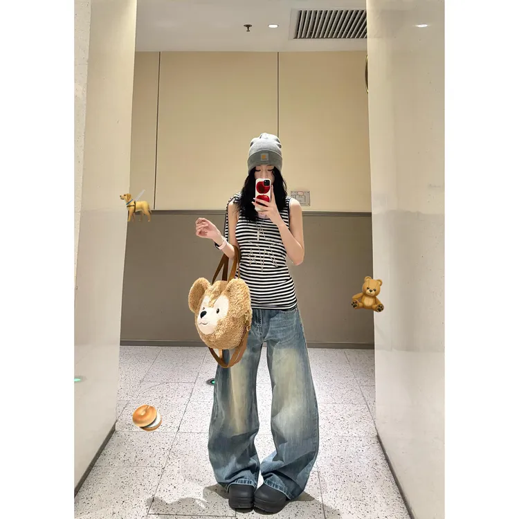 美式复古弯刀阔腿牛仔裤女新款高腰显瘦宽松垂感直筒拖地长裤子潮