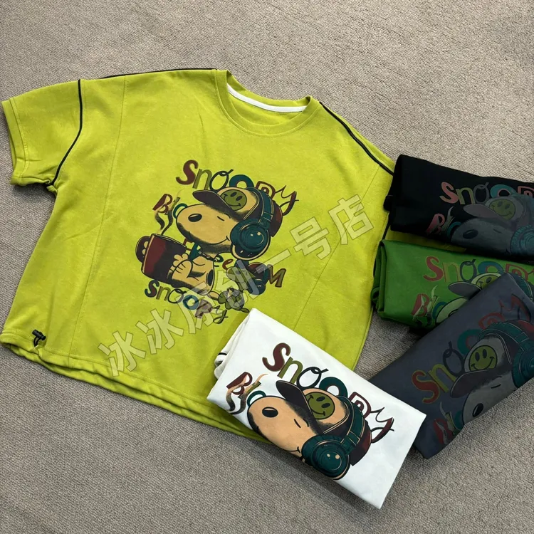 【冰冰一号店】003 4休闲史努比戴耳机图案短袖T恤百搭原创