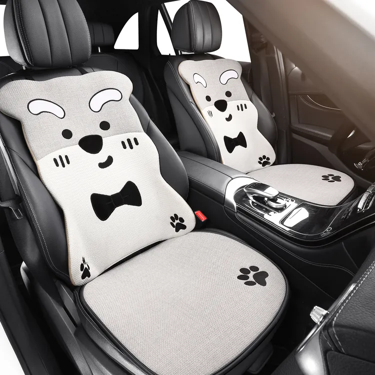 夏季透气亚麻雪纳瑞小狗汽车坐垫四季通用可爱女士汽车坐垫