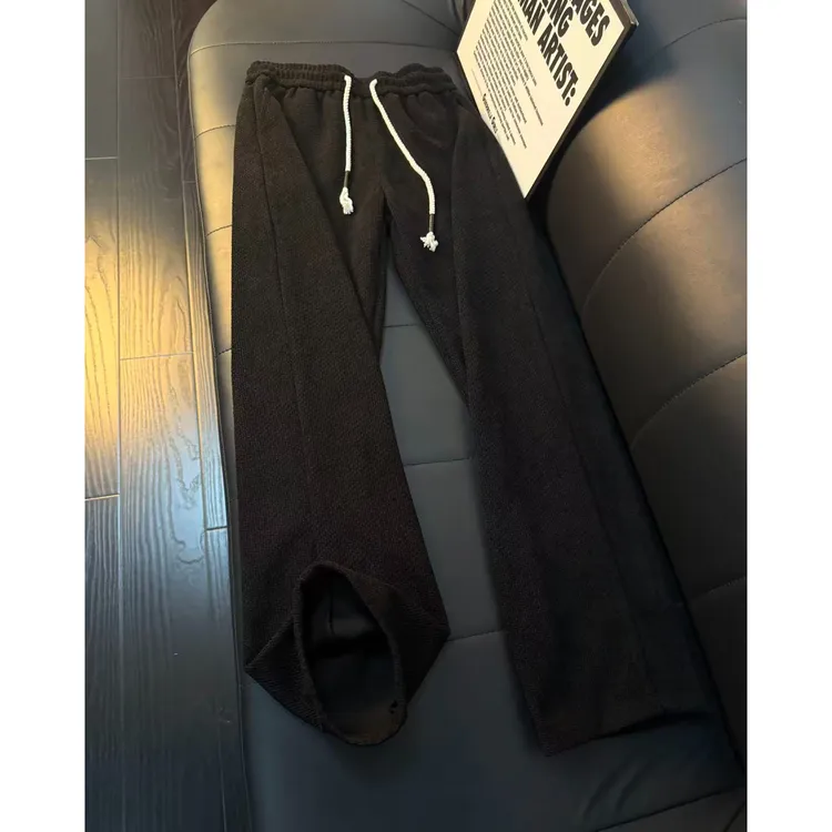 美式肌理感重磅休闲裤男秋冬加绒垂坠感潮牌阔腿裤子宽松直筒长裤