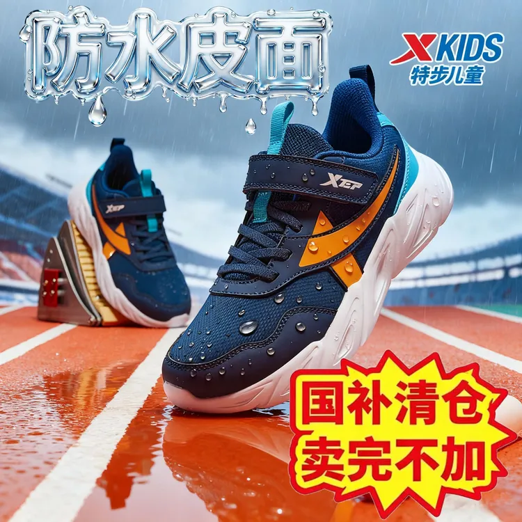 【皮面款】特步儿童冬季跑鞋中大童轻便软底减震运动鞋675415119046