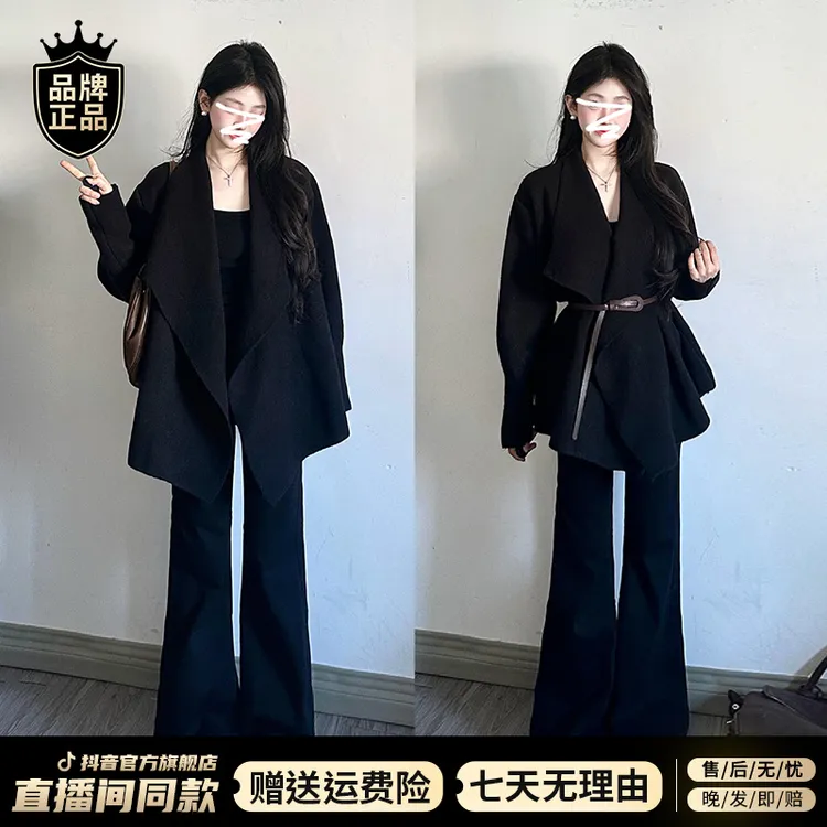 2025春季新款法式赫本风黑色针织开衫毛衣女初春高级感上衣46454