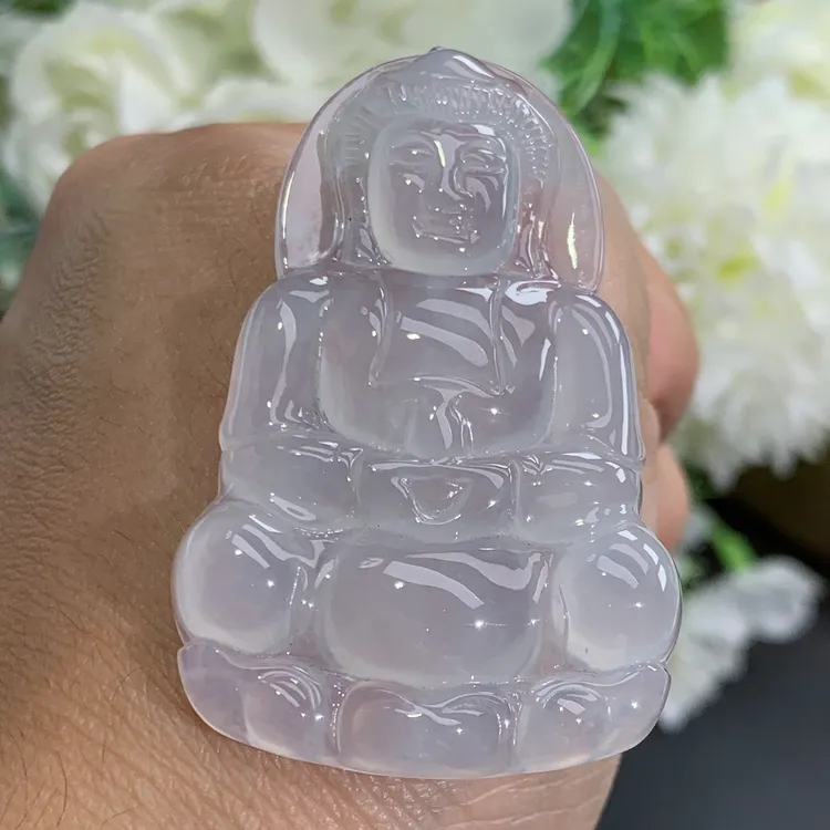 尺寸52×34.4×5.6缅甸天然翡翠A货正冰胶白月光观音吊坠