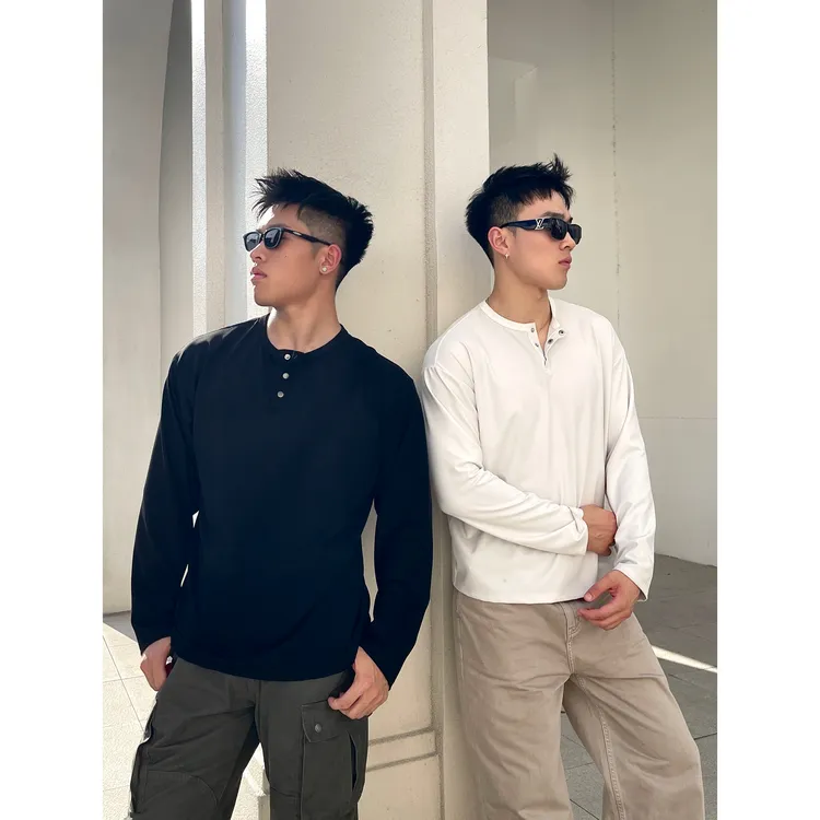 1RMunion<上等口粮>秋季华夫格亨利领四合扣打底休闲长袖亲肤丝滑