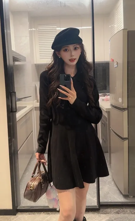 高领A字裙套头法式半高领连衣裙韩版设计感收腰女装春秋显瘦气质