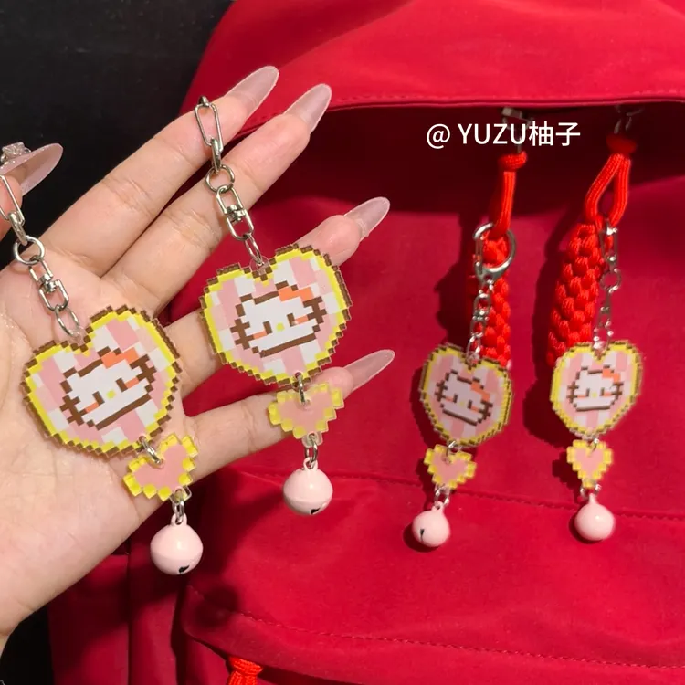 可爱粉色KT猫钥匙扣蝴蝶结星星铃铛包包吊坠挂件少女闺蜜挂饰