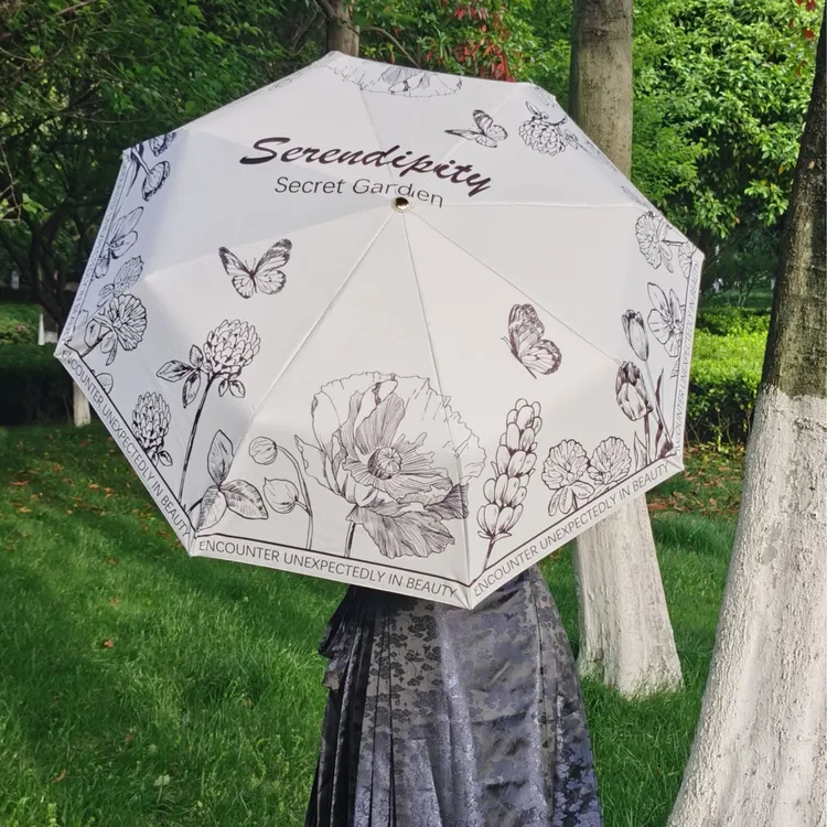 三折8骨反向双层双面花手动雨伞黑胶防晒晴雨两用伞遮阳雨伞