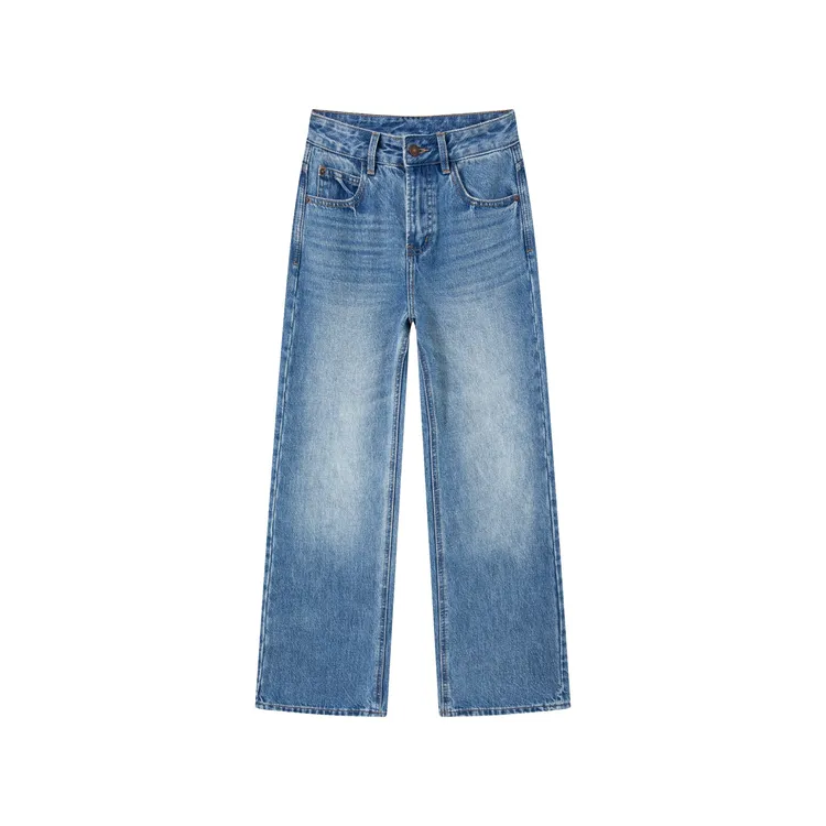 【热销过万】加绒-树林1.0'毛中腰100棉水洗单片腰宽松牛仔直筒裤