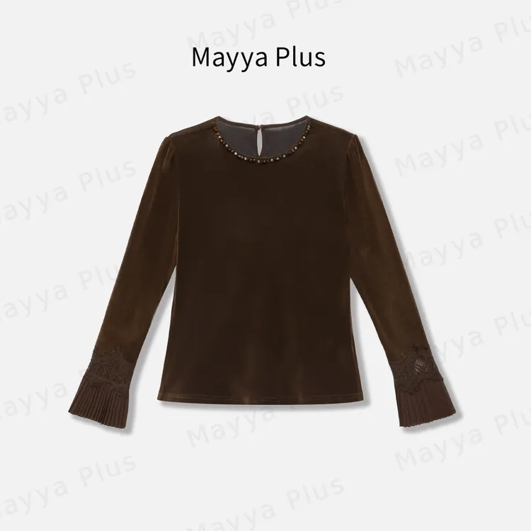 【浪漫剧场】Mayya Plus麦芽定制女秋季流光风圆领咖色上衣32537109