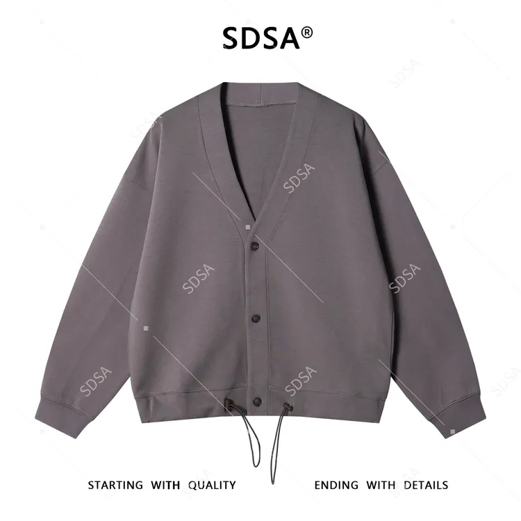 SDSA男士秋冬新款痞帅男装韩版纯色纽扣V领外套下摆松紧设计卫衣