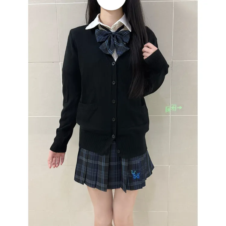 【蝶影】风吹麦香jk制服格裙秋冬学院风半身裙黑蓝蝴蝶刺绣格子裙