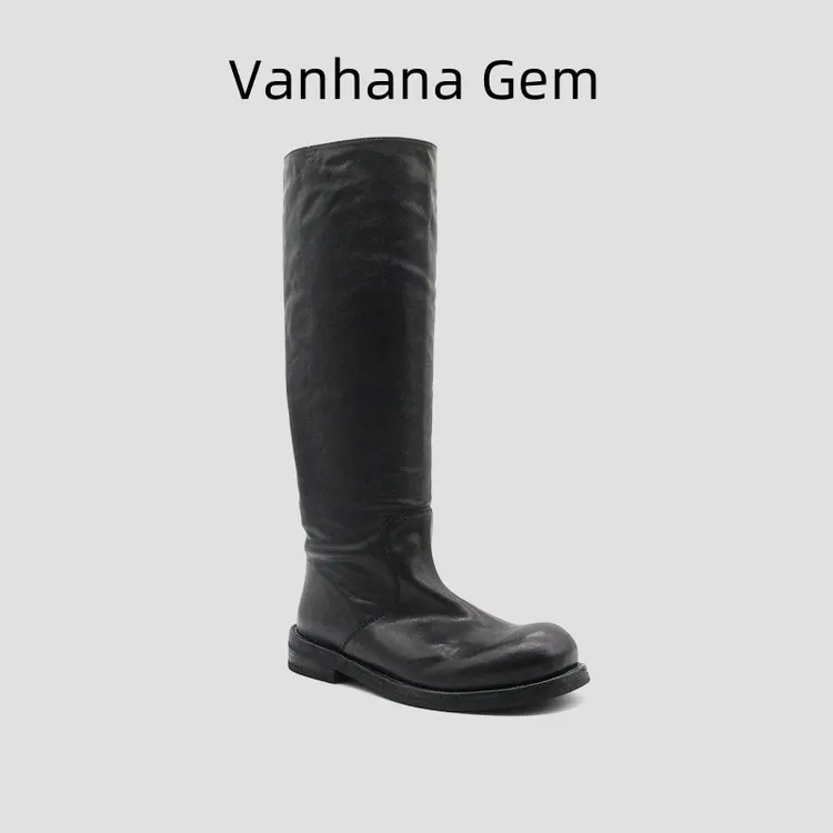 VANHANA GEM欧货高端全皮高筒平底女靴简约不过膝长筒女靴1605336