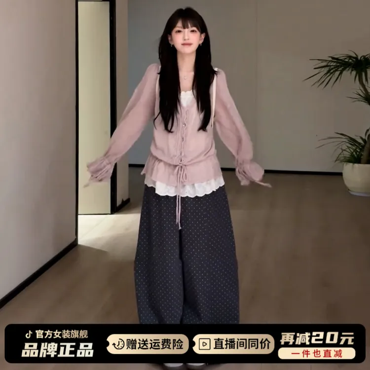 紫色长袖针织开衫女2025新款韩系早秋穿搭毛衣巨好看收腰上衣套装