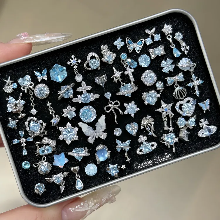 钛钢合成锆石耳饰 C系列蓝色大乱炖 钛钢耳骨钉耳蜗钉蓝色耳钉