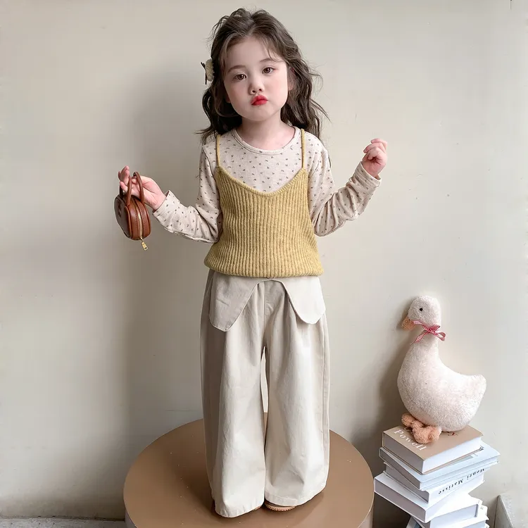 女童韩系套装洋气儿童春秋季新款女宝宝针织背心阔腿裤三件套时髦