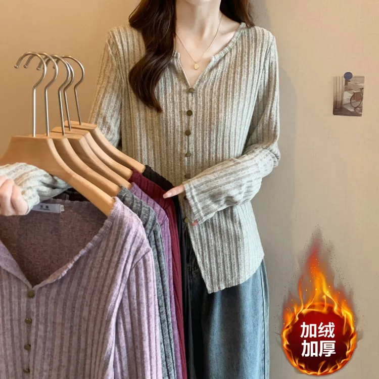 《加绒加厚》大码胖MM感修身针织打底衫女秋冬季内搭上衣85-220斤