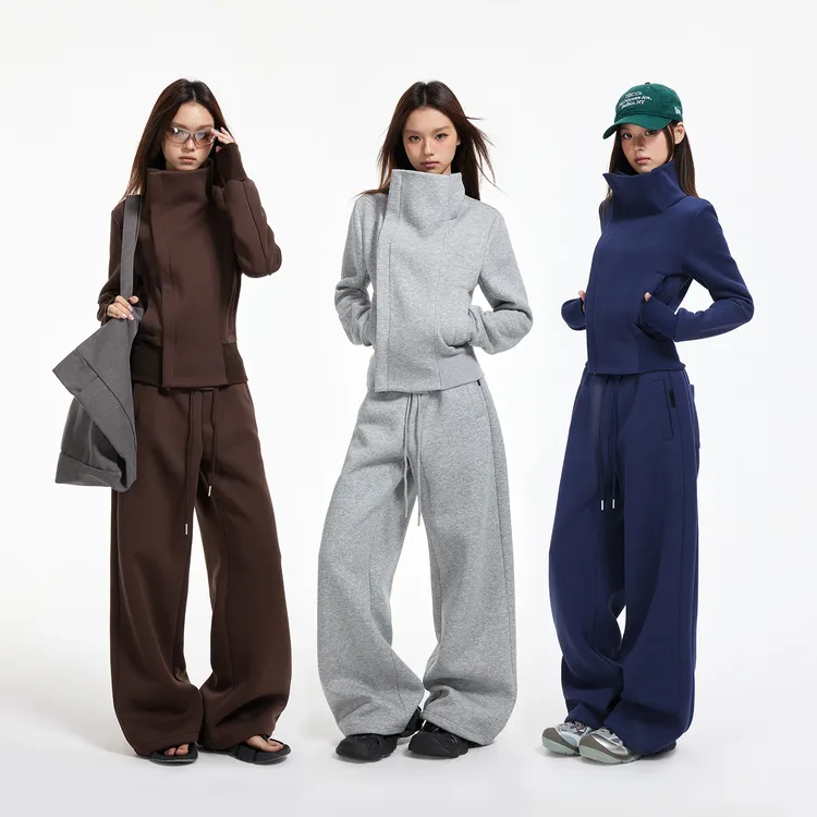 番茄妹妹Tomatosister高立领修身短款卫衣外套女休闲阔腿卫裤套装