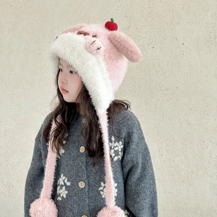 儿童帽子秋冬季男女童新款卡通可爱动物毛绒帽小孩护耳保暖防风帽
