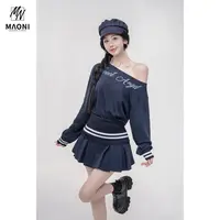 毛妮LADIESFIRST【柏林少女】斜领落肩袖卫衣条纹百褶裙早秋L2182