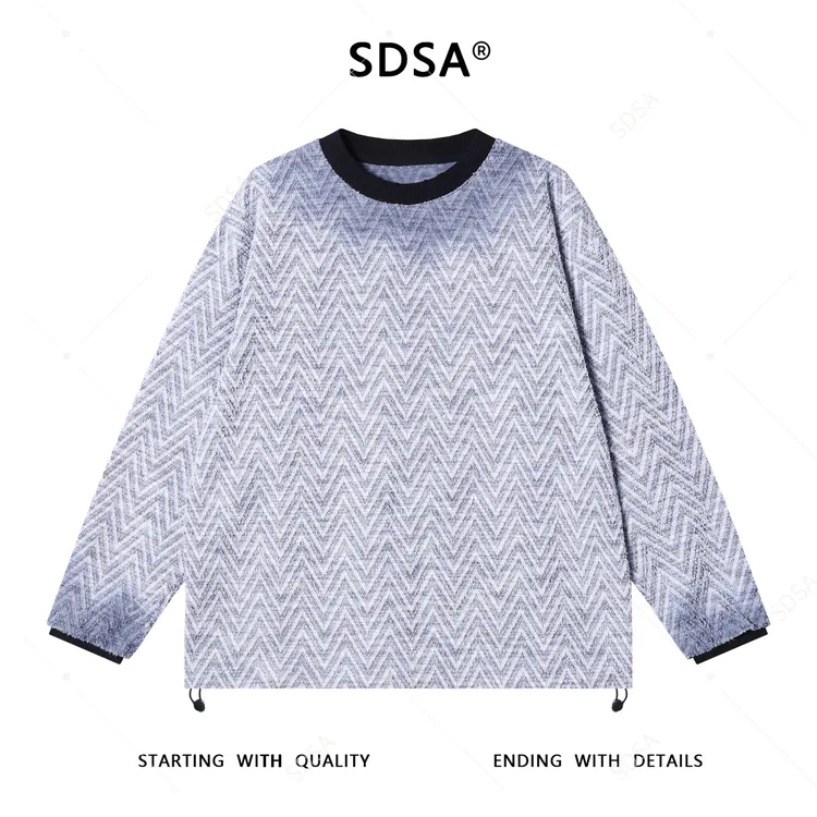 SDSA秋冬新款痞帅男装韩版扎染波浪线条圆领卫衣下摆松紧设计百搭