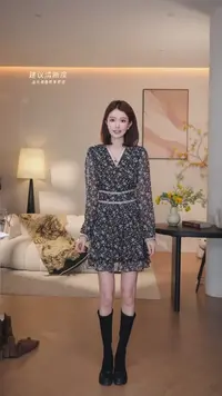 【芝士Cheese】星夜私语 休闲静奢时尚碎花蕾丝长气质连衣裙